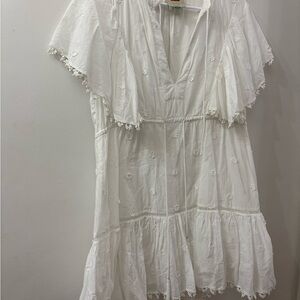 Farm Rio White cotton Dress - women’s large - floral detail - great condition